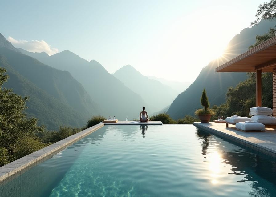 Wellness spa retreat in mountain setting